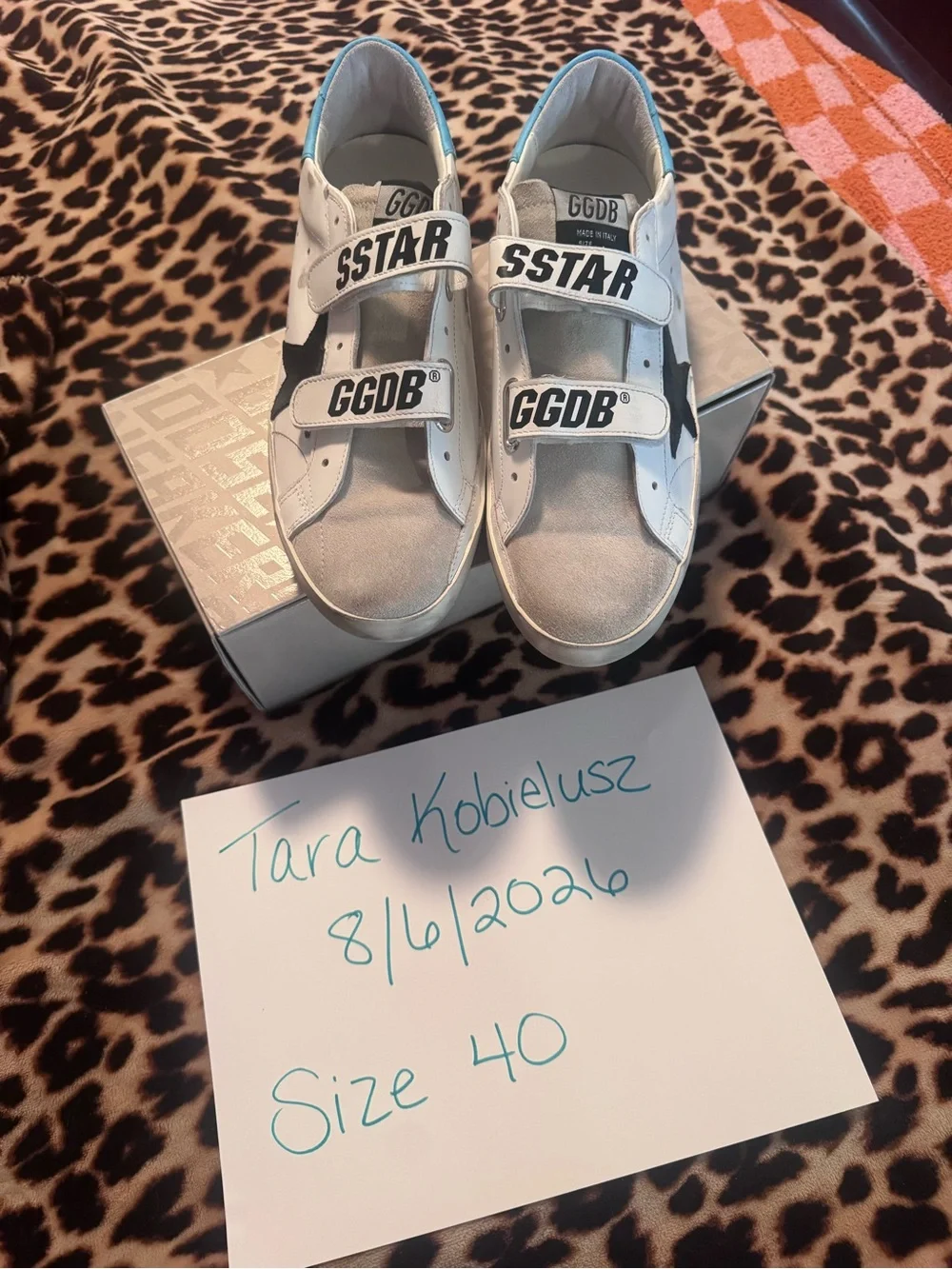 Golden Goose Old School Sneakers with Black Star and Light Blue Heel Accent